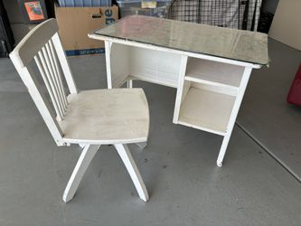 Old Metal Kids School Desk And Chair
