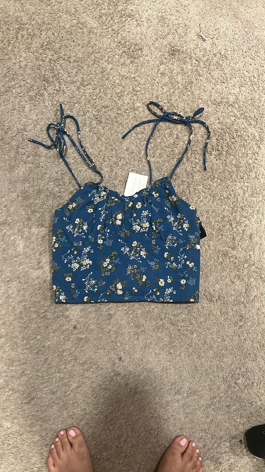 Cropped Floral Blue Shirt