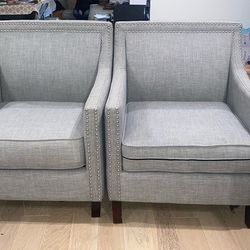 CRATE & BARREL Slate Grey Material Top Studded Accent Chair Deep Cushion AUSTIN PU