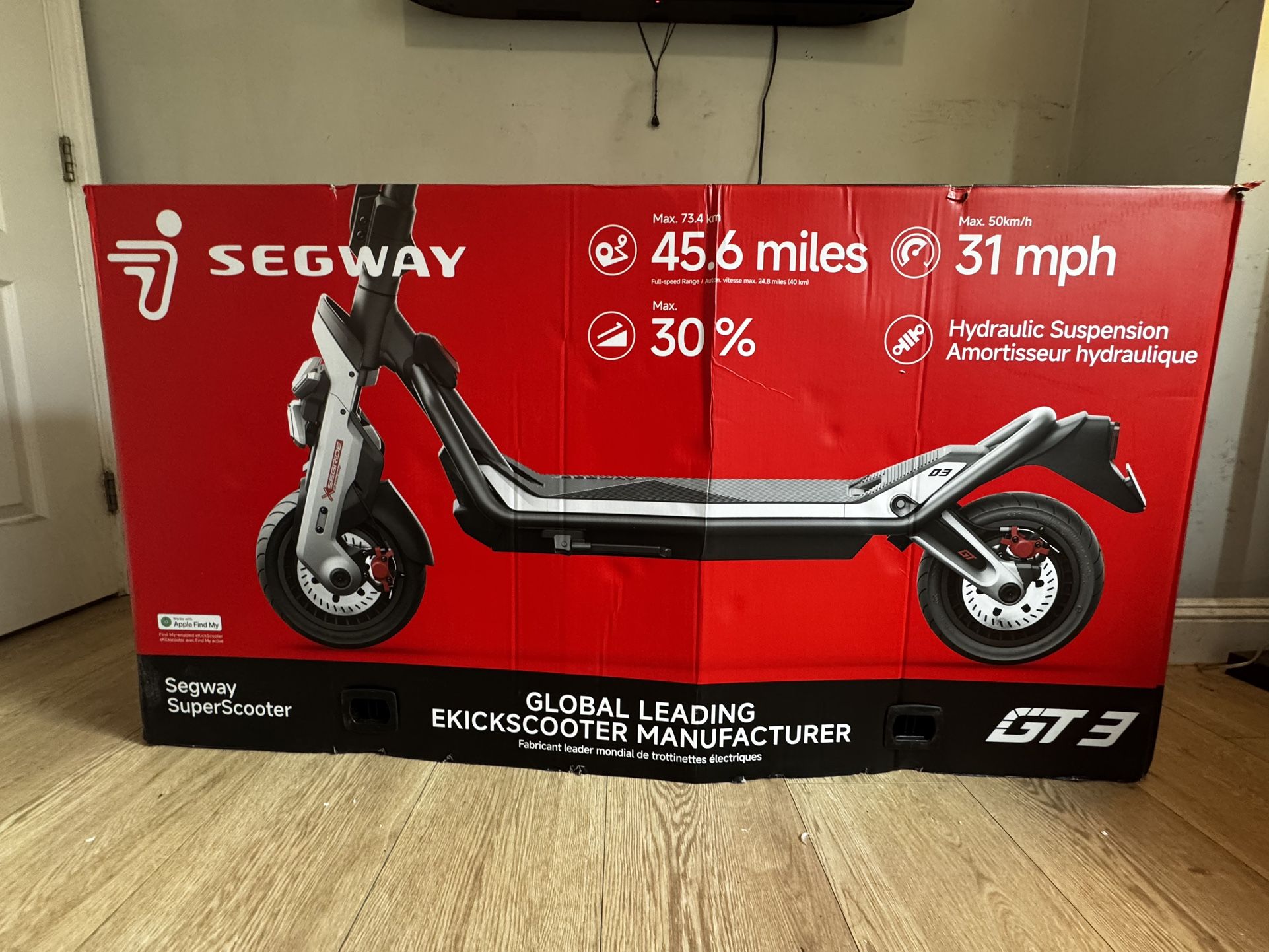 Segway GT3 Super Electric Scooter w/ 45.6 mi Max Operating Range & 31 mph Max Speed Black in Box