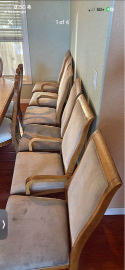 Set of 6 Mid-Century Style Wood Dining Chairs (4 Side, 2 Armchairs) - OBO