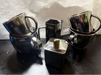 Stainless Steel Espresso / Coffee Set – Cups, Milk Pitcher & Sugar Bowl (Mepra & HEMA)