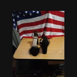 Ladies Brash Fuzzy Black Heels