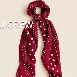 (NEW) WOMEN’S J.CREW VIVID BURGUNDY PRINTED 100% SILK SCARF - SIZE: 62"L x 7 1/2"W