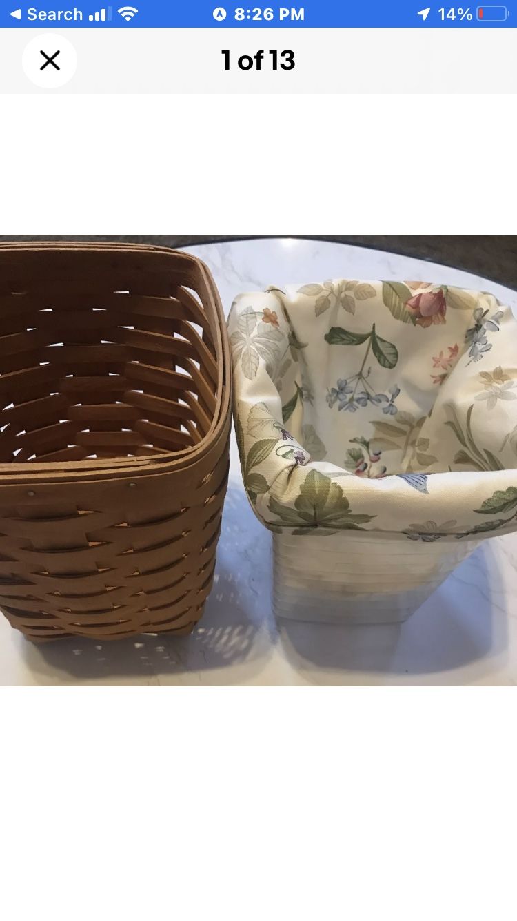 1999✅ VINTAGE 8” LONGABERGER Basket Includes Plastic & Cute Floral Liner!💎