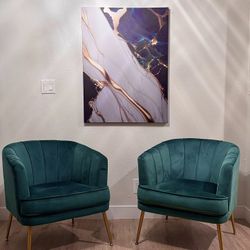 (Set Of 2 ) Accent Chairs + Abstract Painting 