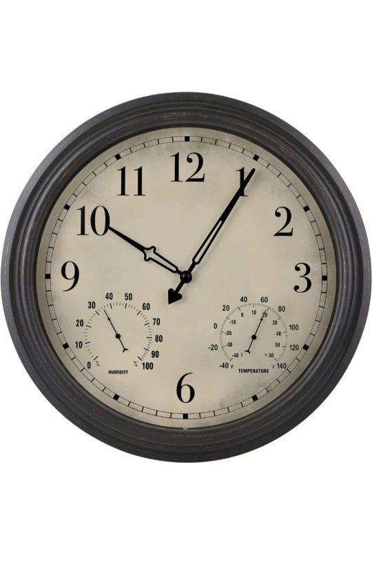 16 Inch Retro Wall Clock Display Thermometer And Hygrometer Outdoor Waterproof