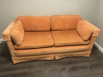 Vintage 1970s Orange Corduroy Sleeper Sofa / Pull-Out Couch