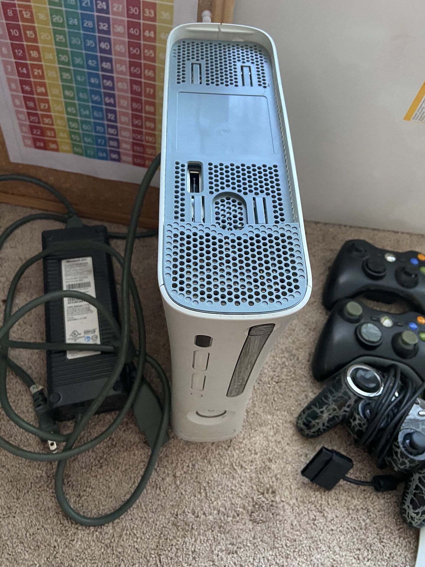 Xbox 360 with external hard drive and controllers and more!!!