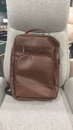 Shrrie Brown Vegan Leather Laptop Backpack w/ USB Port, New