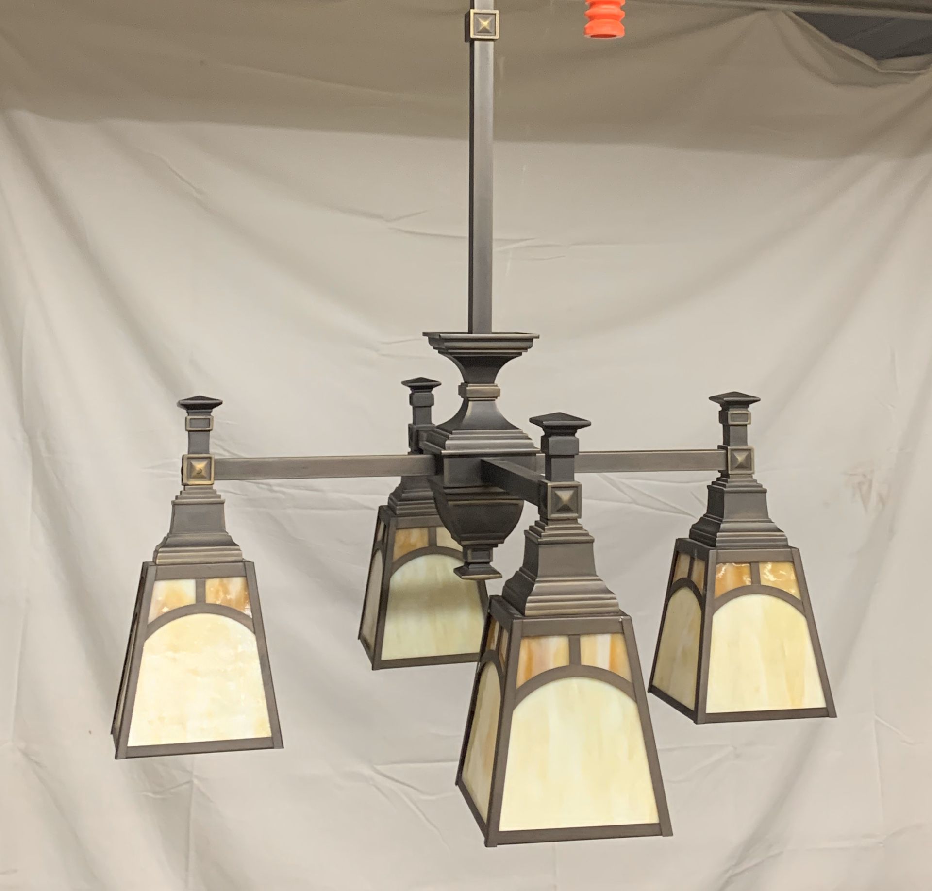 Craftsman / Mission Style 4-Light Chandelier with Tiffany Style Glass Shades