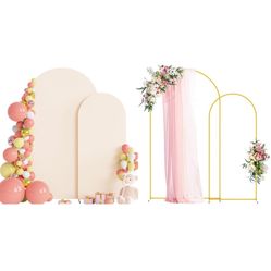 Wedding Arch Backdrop Stand and Cover Set of 2 Metal Arch Stand with Arch Cover Beige 7.2FT, 6FT for Birthday Party Wedding Ceremony Bridal Baby Showe
