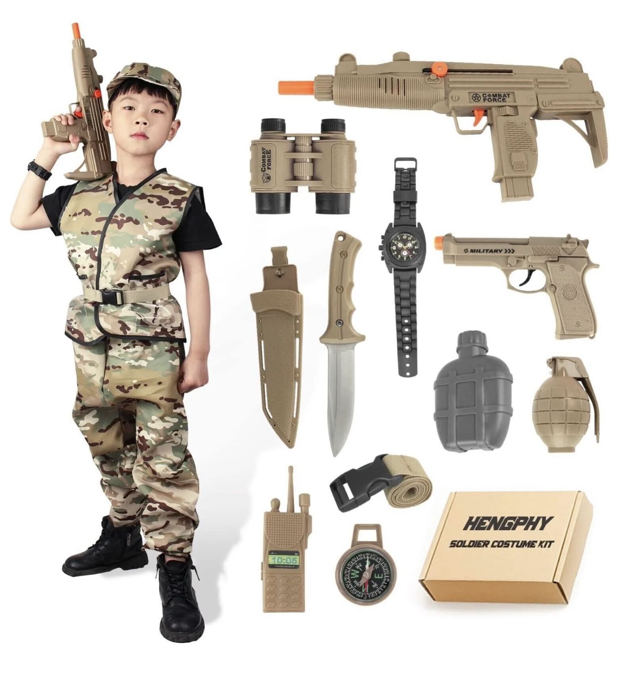 HENGPHY Army Halloween Costume For Boys Soldier Kit, Deluxe Military