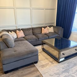 2 Piece Sectional with Glass Coffee table