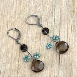 Sterling Silver Smoky Quartz Turquoise Earrings 