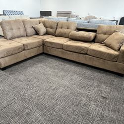 Sofa Suede Sectional Set W/cupholders