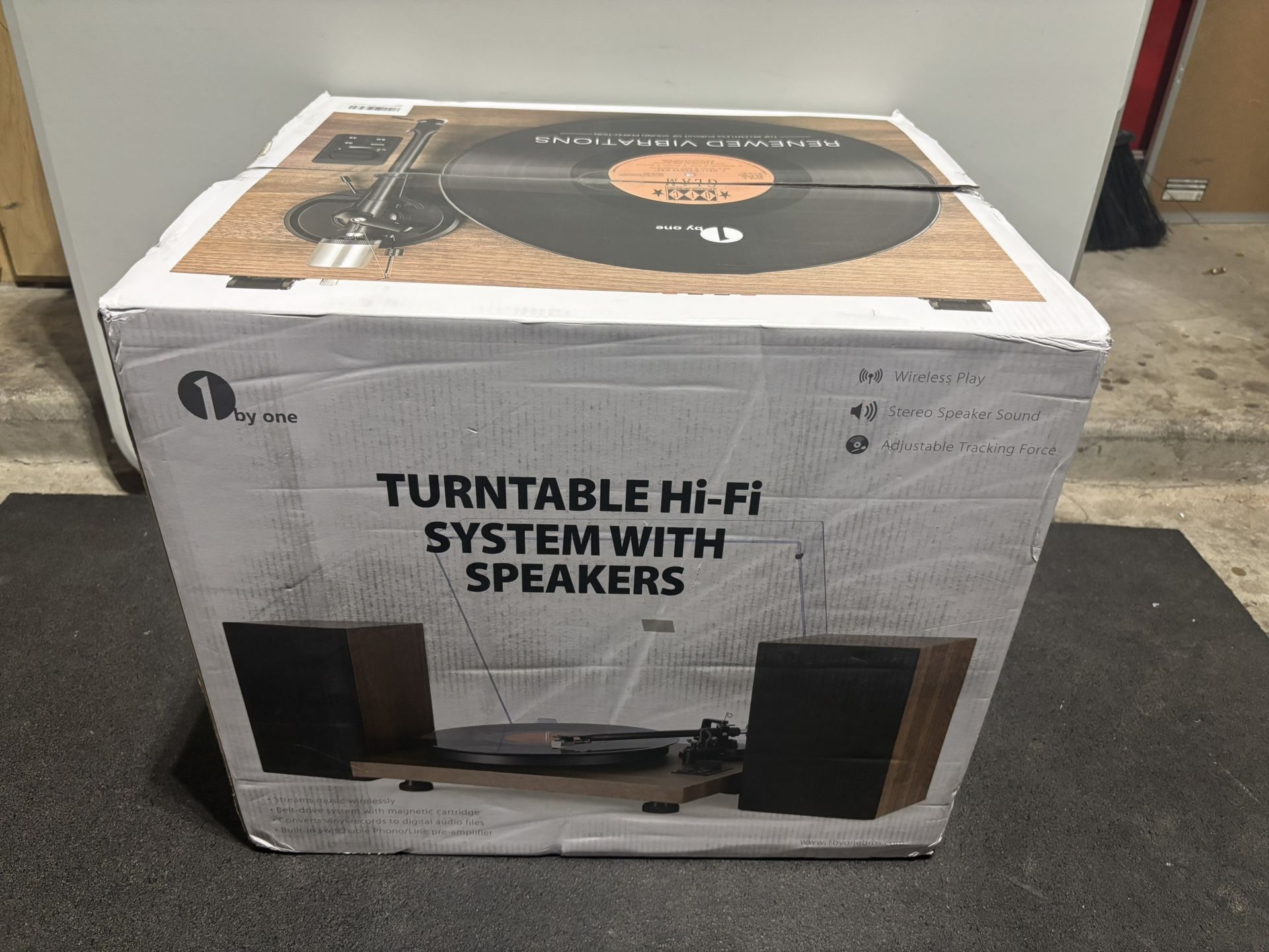 1 by ONE Bluetooth Turntable HiFi System with 36 Watt Bookshelf Speakers, Patend Designed Vinyl Record Player with Magnetic Cartridge, Bluetooth Playb