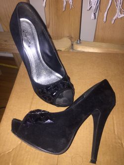 Black Velvet Peep Toe High Heels