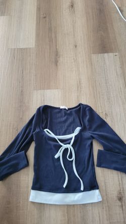 Navy Blue Long Sleeve Top with Bow Detail