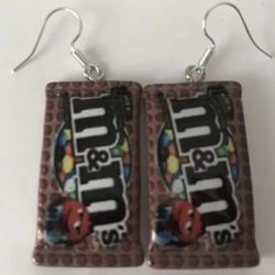 M & M Candy Bag Drop Dangle Earrings New Wrapper Candy Earrings New