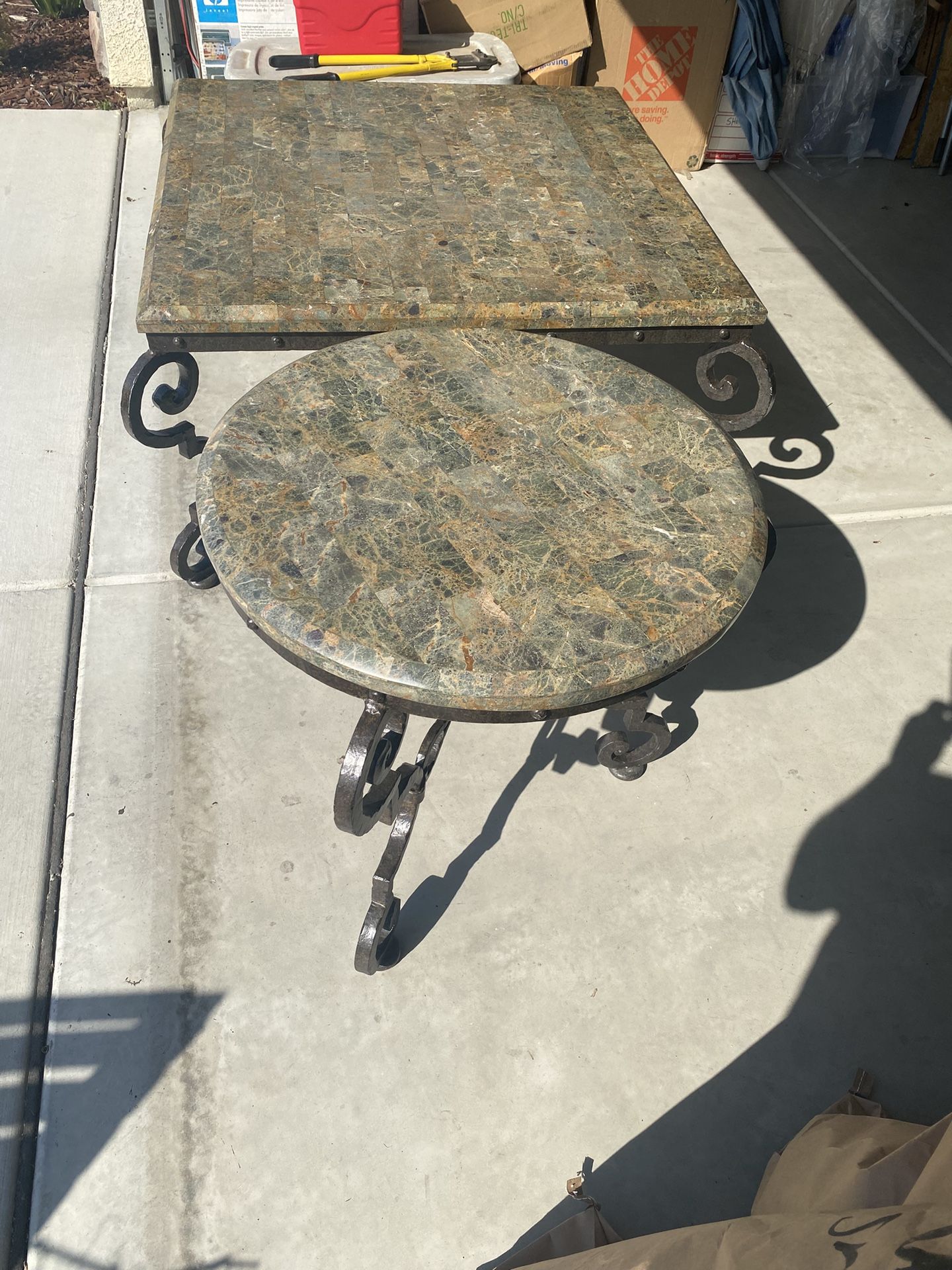Coffee Table and End Table Heavy Marble and Iron