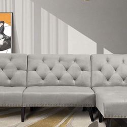 Gray Convertable Sectional Couch/ Sofa