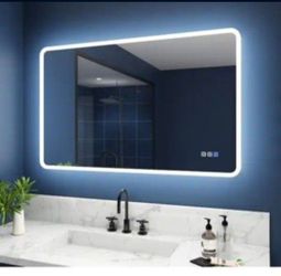 Wynnt 55 in. W x 36 in. H Rectangular Framed Wall LED Bathroom Vanity Mirror with Dimmable Anti-Fog Lighted Mirror in White