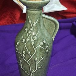 Vintage Jim Beam 1965 Mid Century Regal China Embossed Green Glazed Pottery Decanter Raised Floral G12M026
