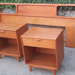 beautiful blonde ash wood set of 1958 Lane Perception Warren Church designed one-drawer NIGHTSTAND END TABLES