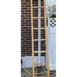 Vintage Putnan Rolling Ladder Co. Oak Folding Stick Ladder 