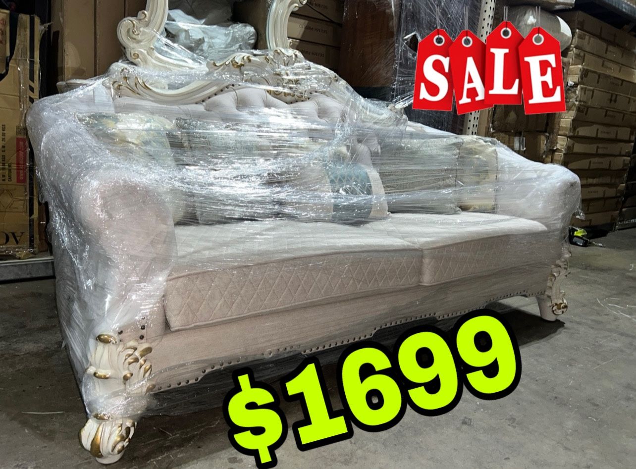 Beautiful New Tufted Ivory Sofa In Antique Pearl Finish Only $1699!!! Original Price $8979!!!