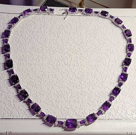 New Genuine African Amethyst 65.90ctw Necklace, 30ctw Bracelet & 2 Rings