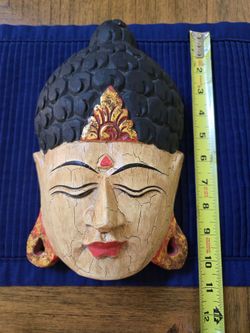 Carved Wooden Buddha Face Wall Mask