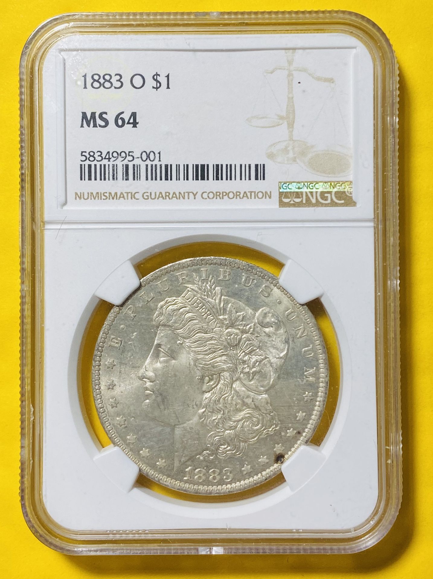 1883-O MORGAN SILVER DOLLAR COIN (NGC-Graded MS64) Mint State, Uncirculated