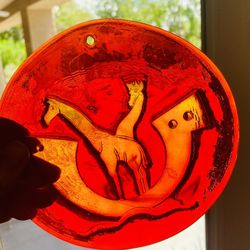 HOLMEGAARD NOAH'S ARK SUNCATCHER  1970's Glass Giraffes Ornament orange/red