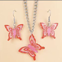 Colorful Butterfly Earrings and Necklace Set