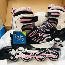2PM SPORTS Cytia Pink Girls Adjustable Illuminating Inline Skates with Light up Wheels, Fun Flashing Beginner Roller Skates for Kids 