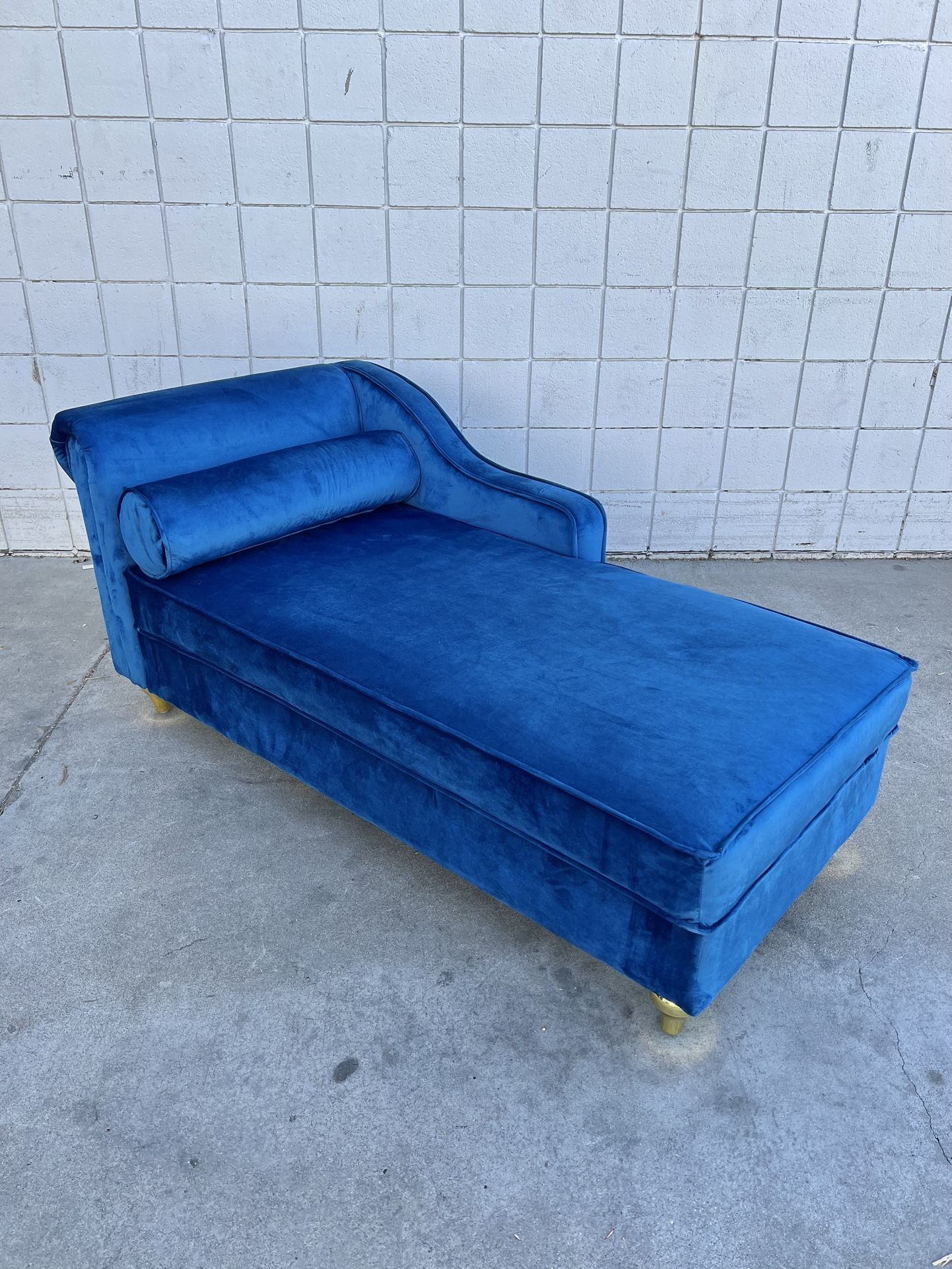 Blue Velvet Chaise Lounge Chair With Storage Ottoman Chair Sofa Corner Couch Sofa Bed