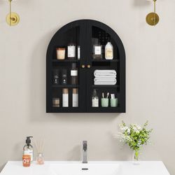 Large Arched Bathroom Wall Cabinet Modern Wooden Display Cabinet with Acrylic Doors Farmhouse Wall Mounted Cupboard Storage Organizer for Laundry Room
