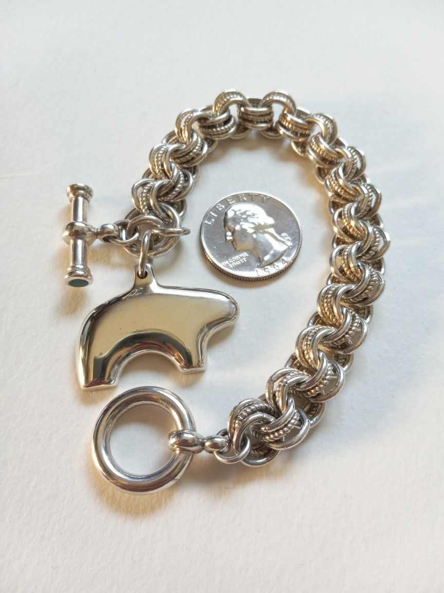 $200! Awesome All 925 Sterling Silver Solid Bear Bracelet 8 Inches