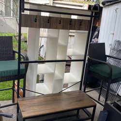 Entry storage bench coat hanger