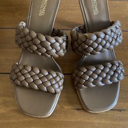 Faux Leather Sandals Featuring Double Bands and Spool Heel