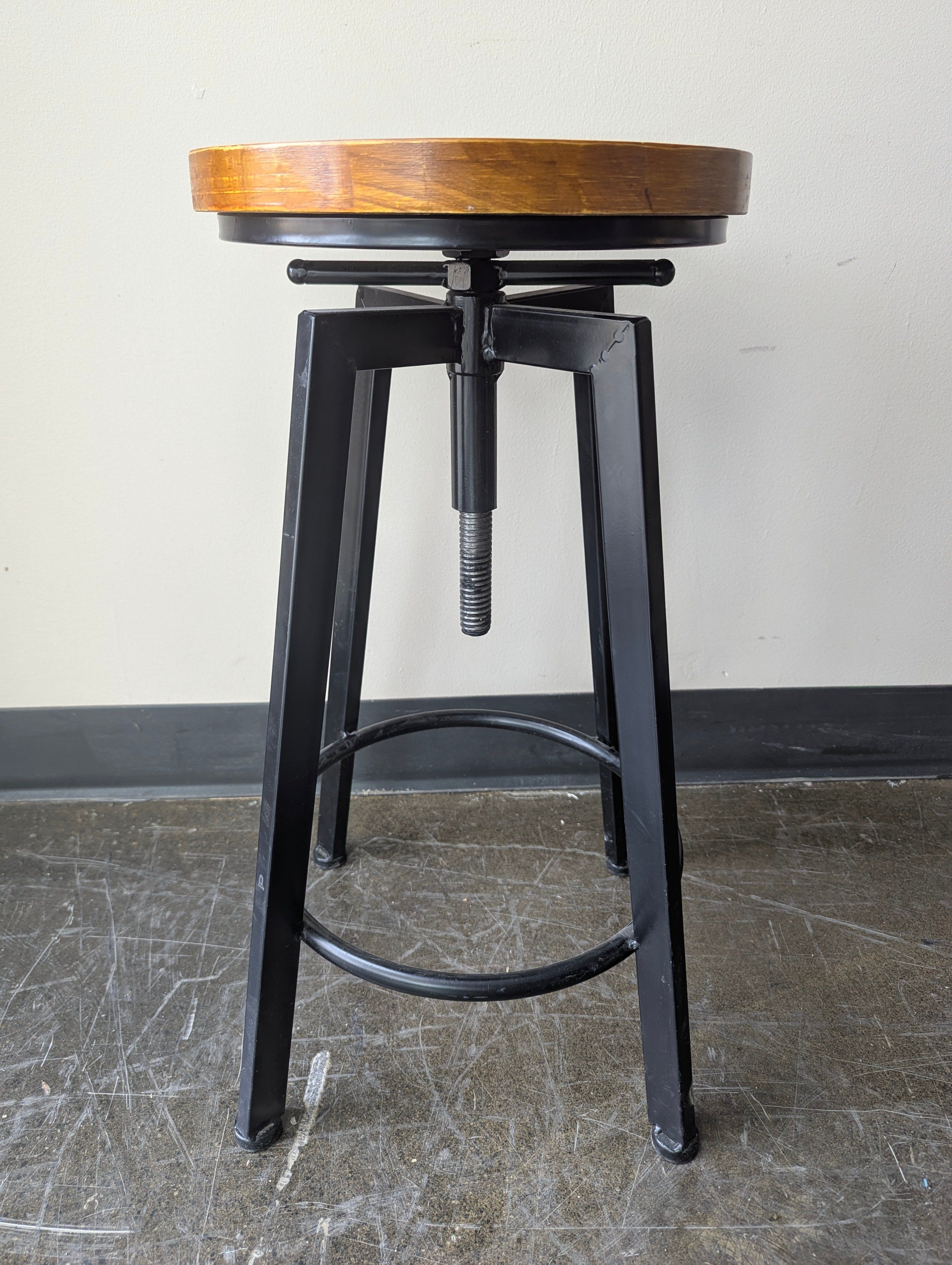 Industrial Style Adjustable Wood Top Bar Stool