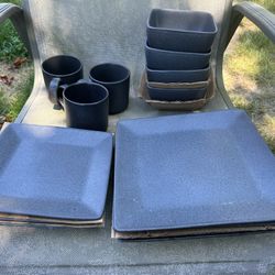 Plate Coffee Cup Bowl Set Gray