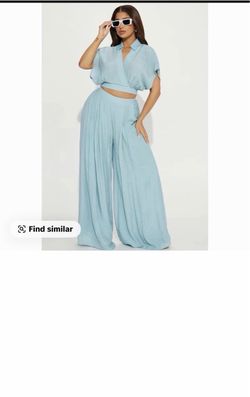 Light Blue Crop Top & Wide Leg Pants Set