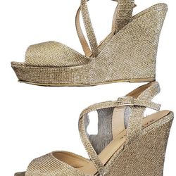 Rampage Wedges Gold Sparkle Glitter 7.5 Peep Toe