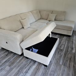 Last Sectional Floor Model Brand New Beige 3 Pcs Storage Ottoman $549 