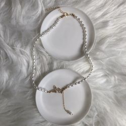 Elegant pearl rhinestone butterfly choker necklace