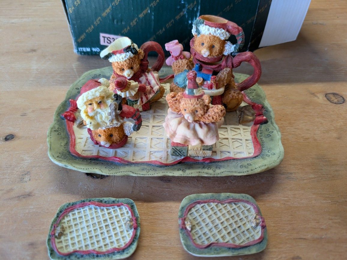 Vintage Christmas Bear Miniature Tea Set
