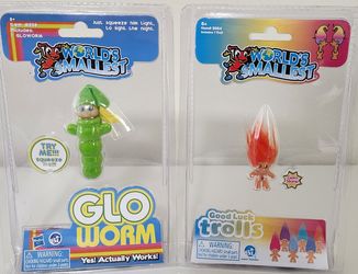 World's Smallest Glo Worm + Good Luck Troll( Orange Gem Stone Troll) +UNO Go! Pocket Size Cards.